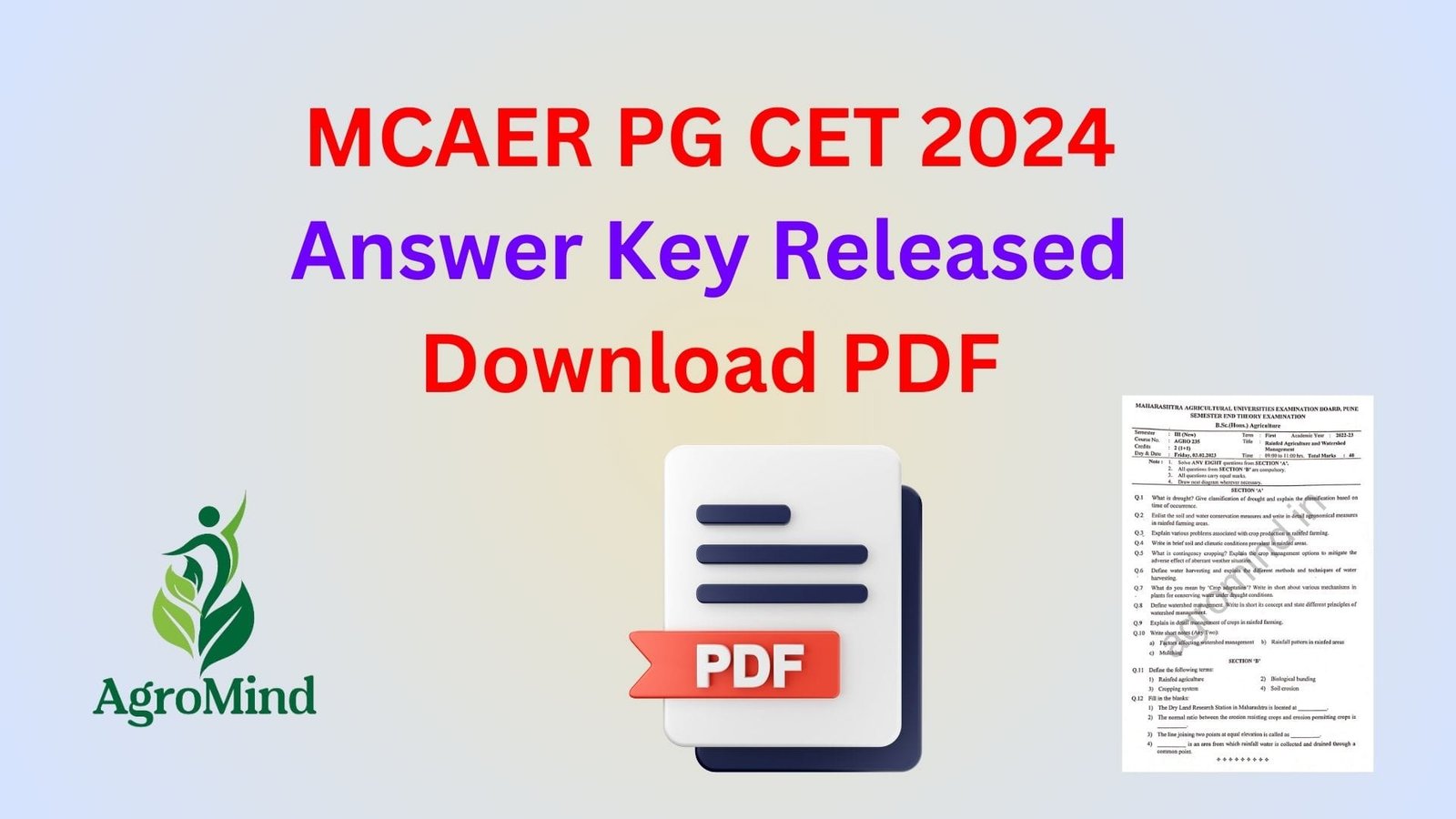 MCAER 2024 Answer Key Released Download PDF