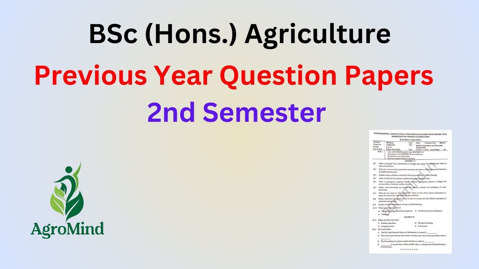 BSc Agriculture 2nd Semester Previous Year Question Papers, AgroMind